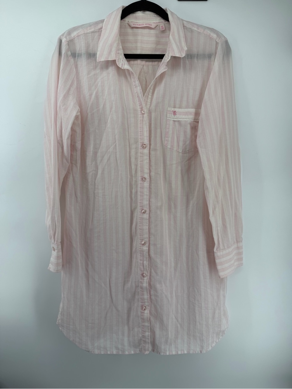 Victoria's Secret Pink Cotton Striped Button Down Sleep Shirt Robe Nightshirt Li